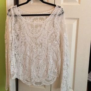 White lace embroidered long-sleeve top